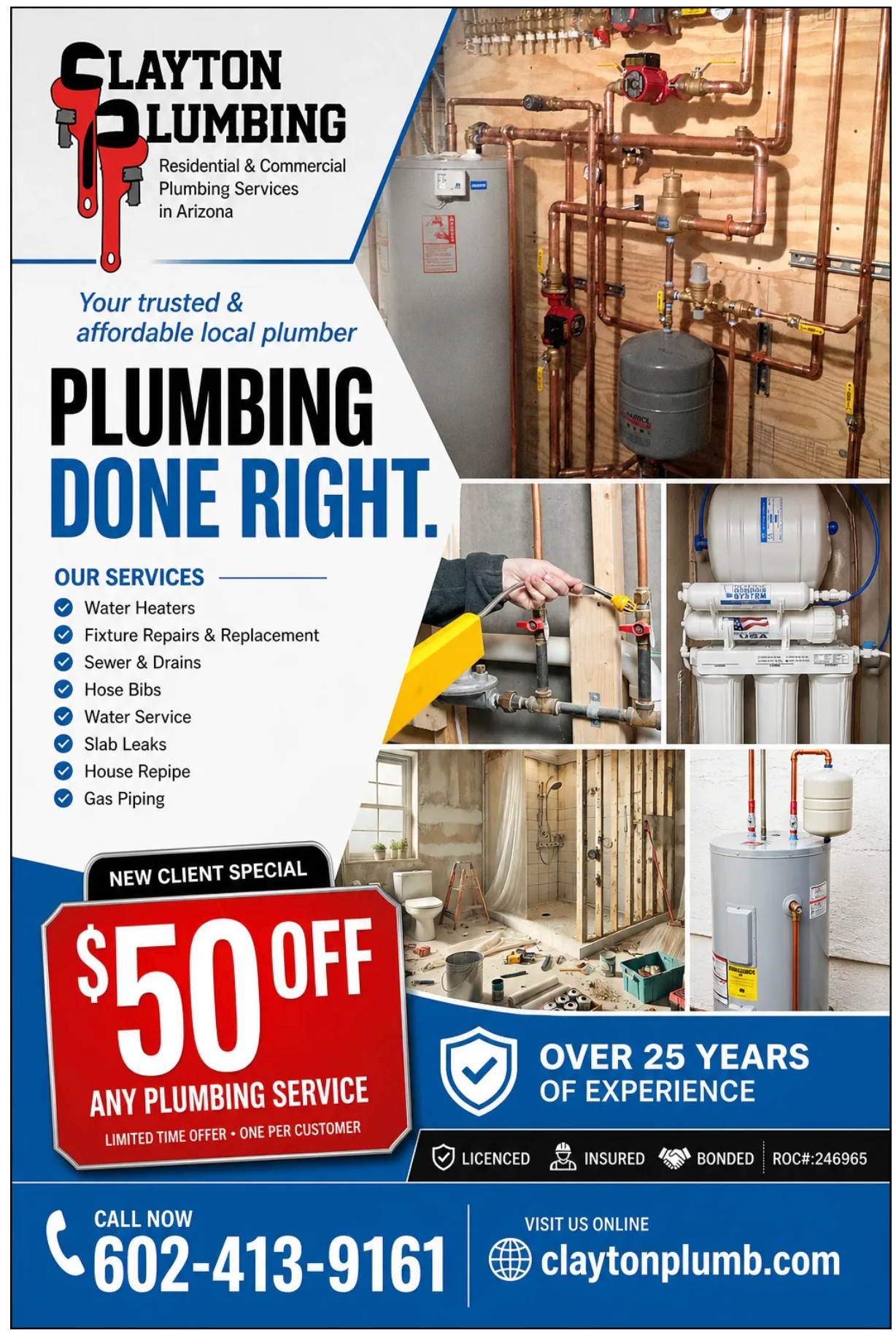 Promoly demo flyer preview for Clayton Plumbing